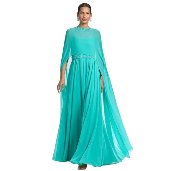 Sachin & Babi Lavinia Gown Bahama Blue Detachable Cape Size 2 - Picture 1 of 13